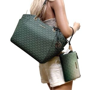 Michael Kors Green MK Logo Tote with Matching Wristlet